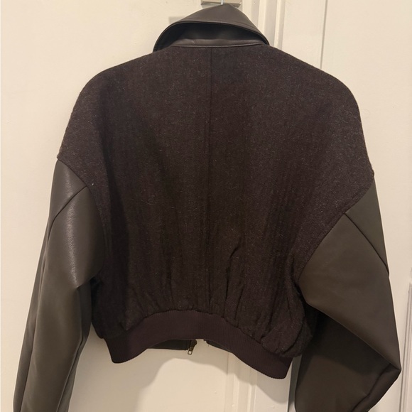 ASTR Brown Bomber Jacket with Leather Sleeves - Picture 4 of 4